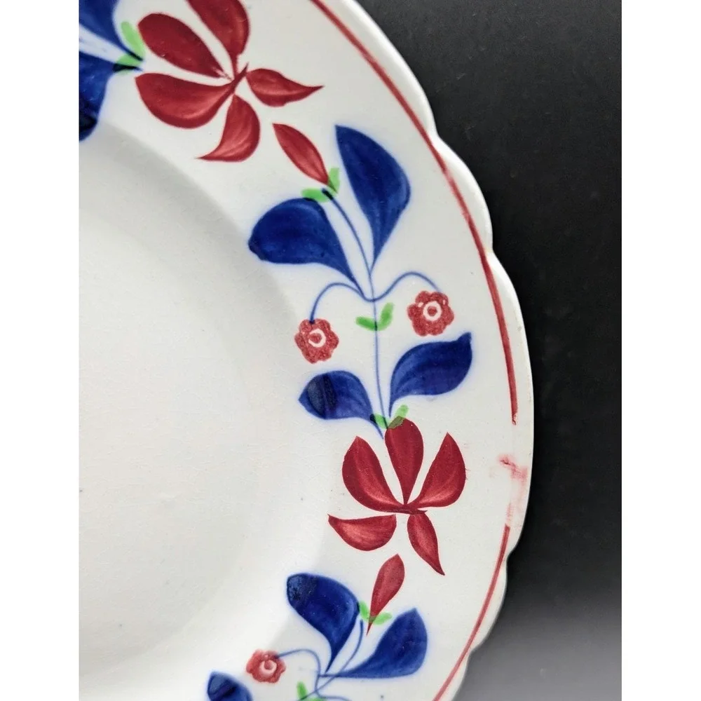 Allertons Persian Ware England Antique Scalloped Floral Plate Blue Red White